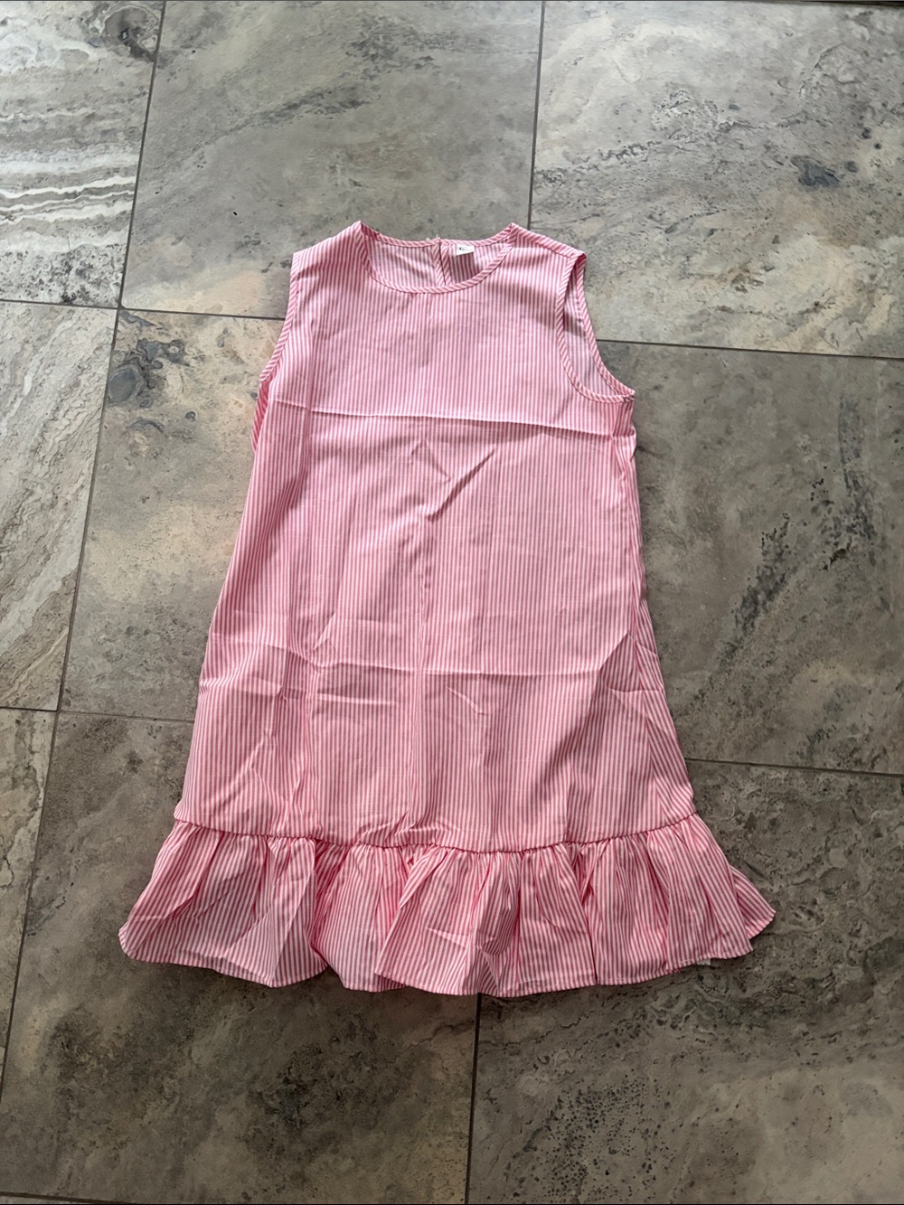 Pink Striped Sleeveless Ruffle Hem Dress